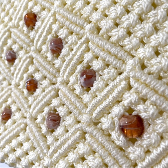 Vintage 1970's Macrame Woven Beaded Handbag - Picture 8 of 9